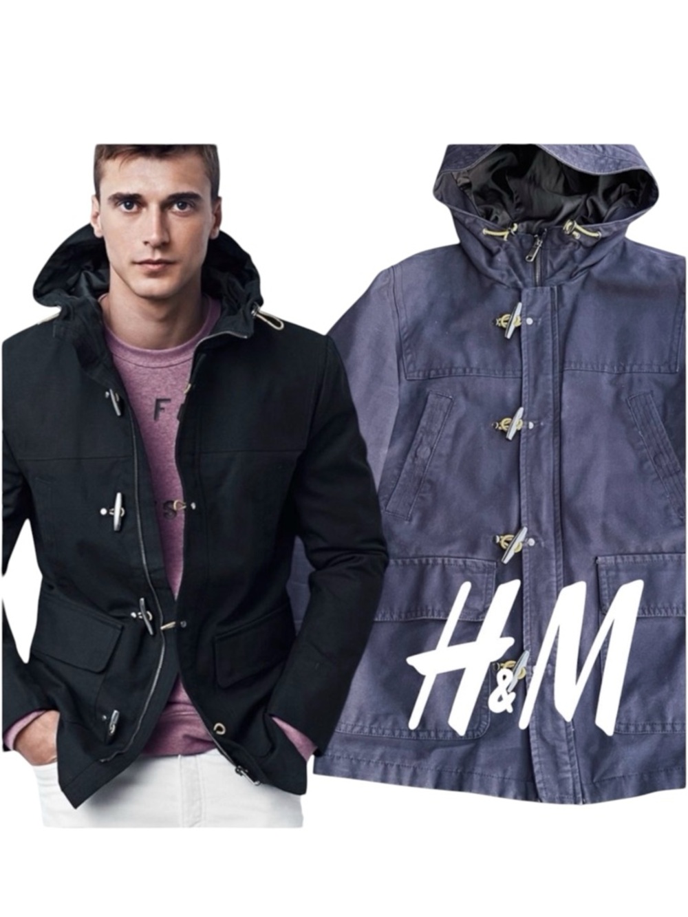 H&M Navy Cotton Toggle Button Duffle Coat (36R/Small)
